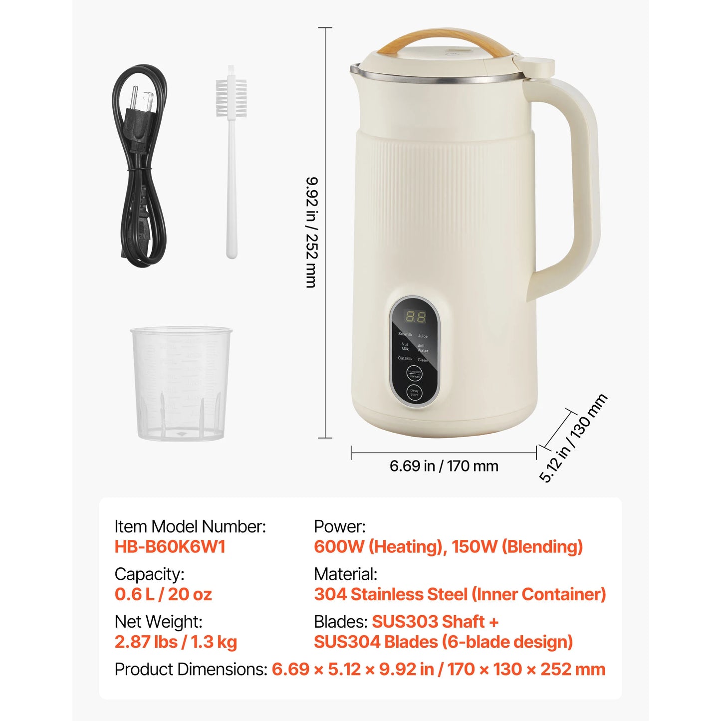 VEVOR 8-in-1 Nut Milk Maker With Self Cleaning