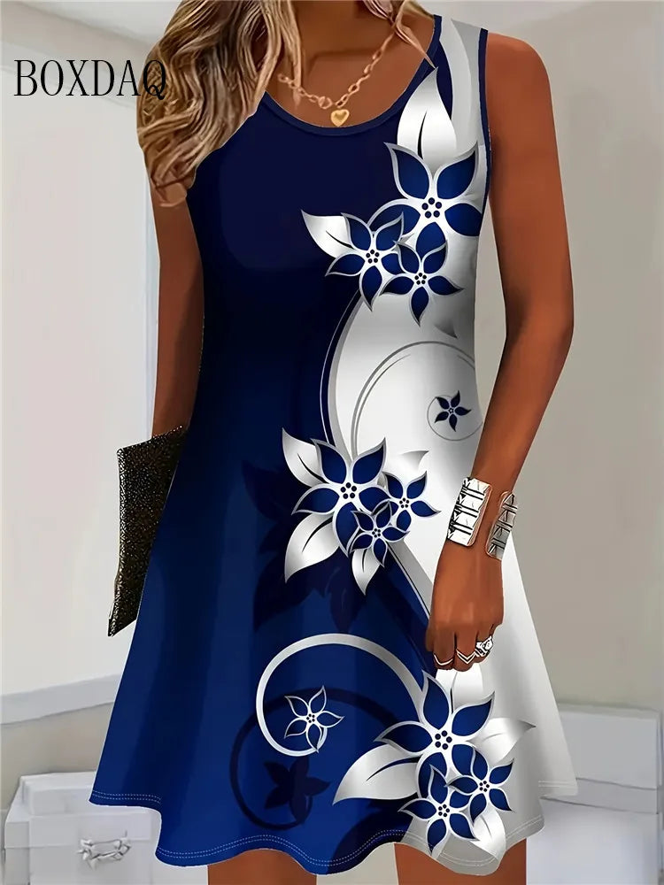 BOXDAQ Women Summer Sleeveless Bohemian Dress With Floral Print