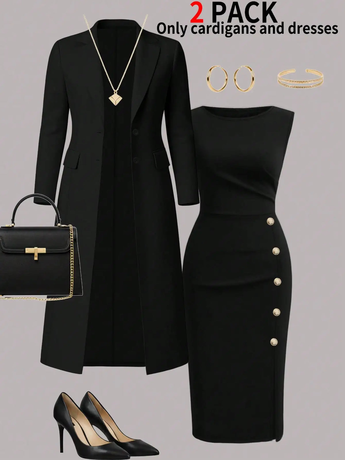 Elegant Women's Knit Blouse And Buttoned Dress Two Piece Set
