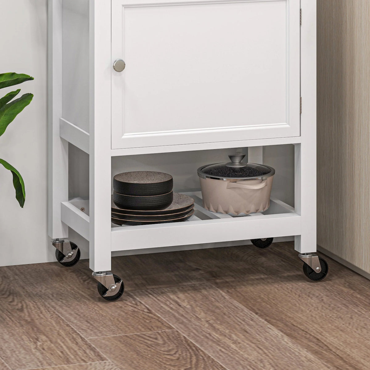 HOMCOM Rolling Kitchen Cart With Storage Drawer And Cabinet