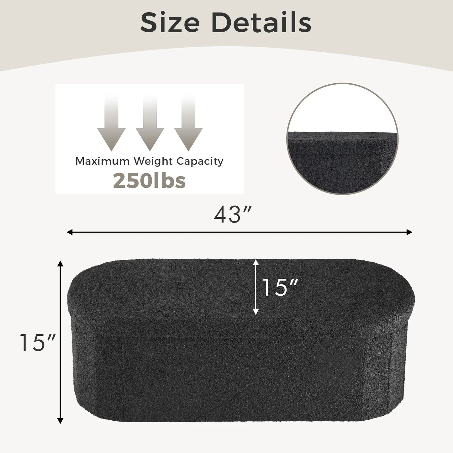 JHK Folding Storage Ottoman Bench With Fabric Storage Chest