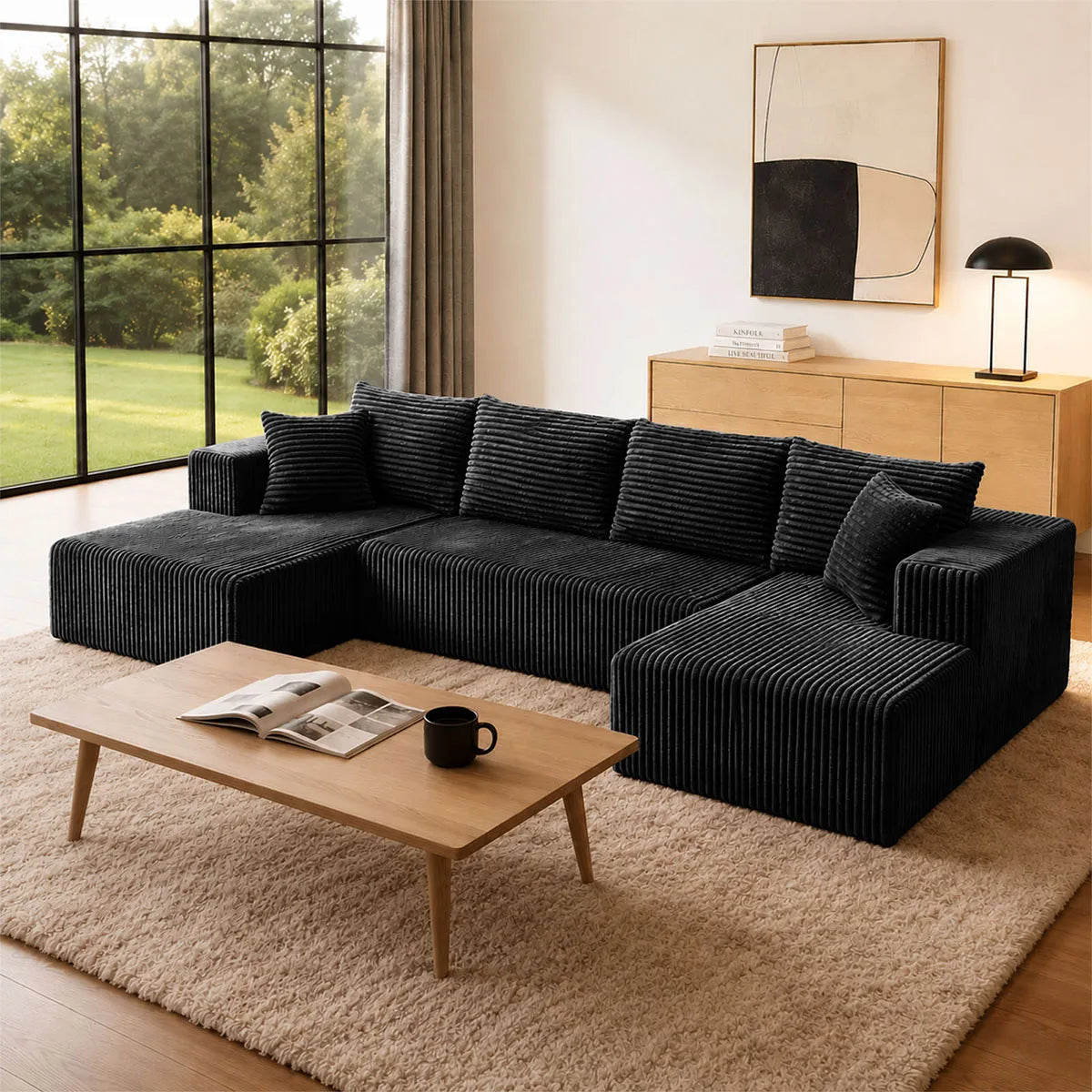 Modern U Shaped Modular Sectional Sofa With Dual Chaise Lounge