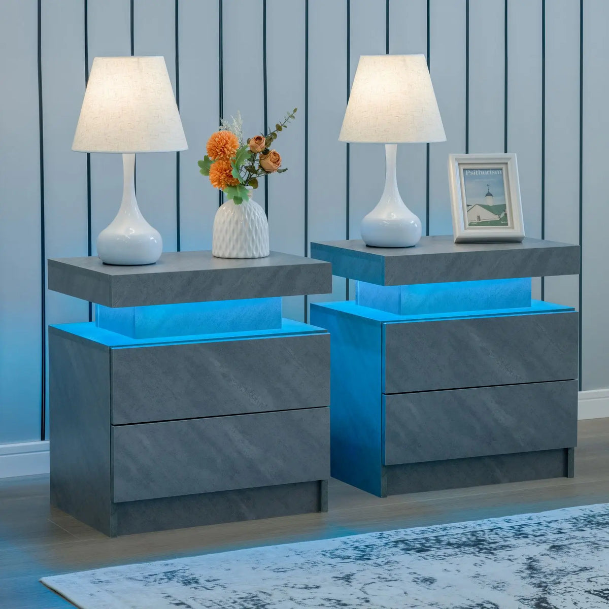 Cubehom LED Nightstand Set with Two Drawers for Bedroom Furniture