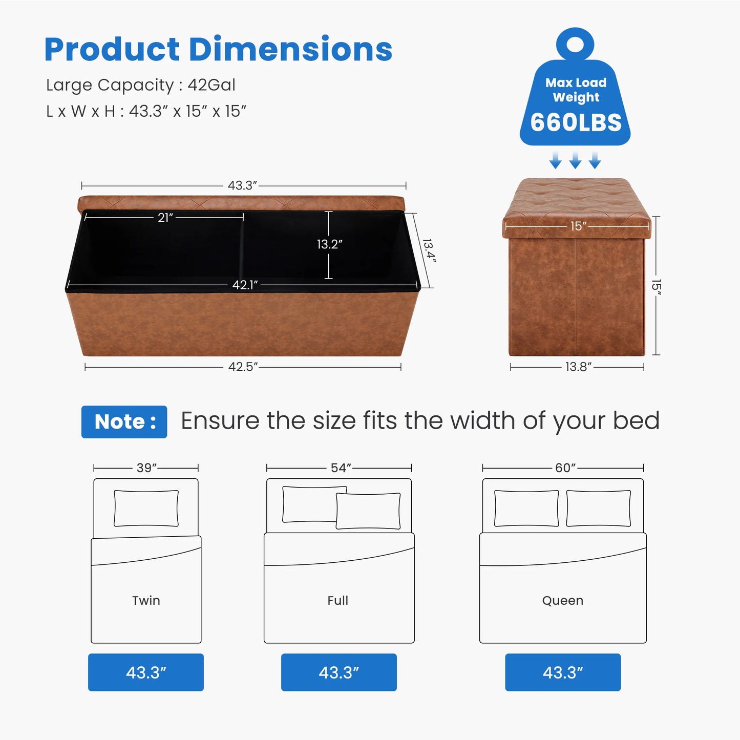 MCQ Foldable Faux Leather Storage Ottoman With Seat Cushion