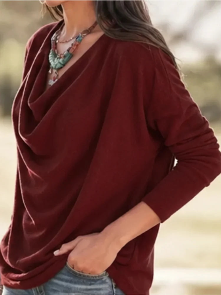Women's Knitted V-Neck Top Loose Fit Casual