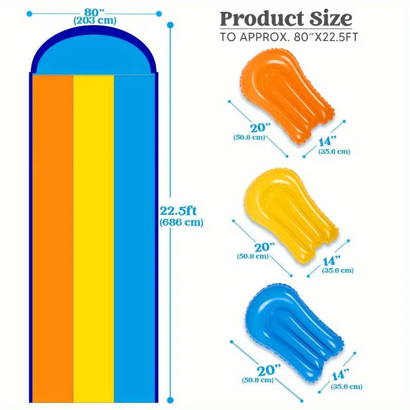 Joyfy Triple Lawn Water Slide With Sprinkler For Backyard Fun