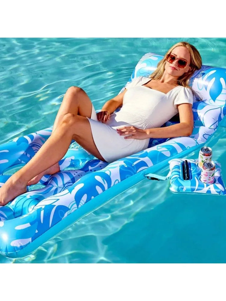 Joyfy Adjustable Backrest Pool Float Tropical Leaves Lounger Cup Holders