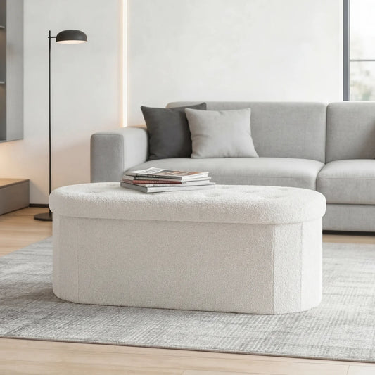 JHK Folding Storage Ottoman Bench With Fabric Storage Chest