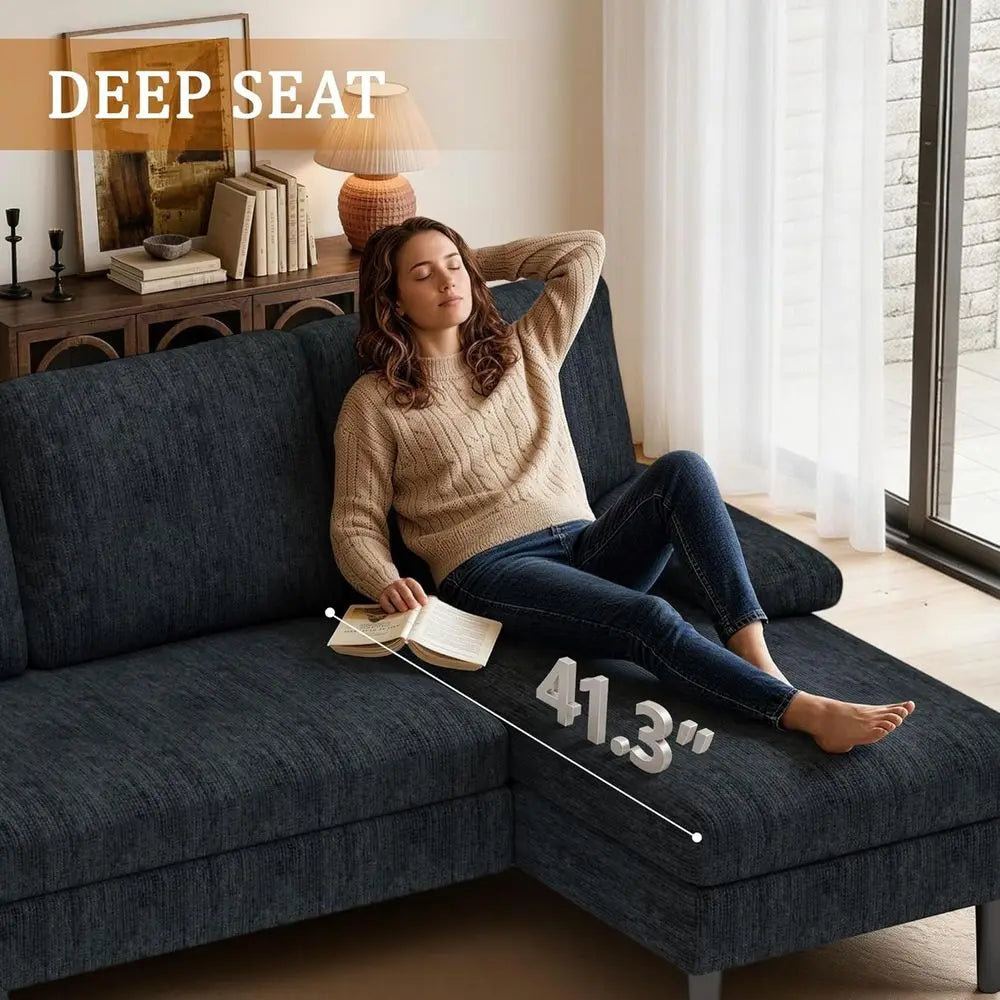 Modern Chenille Sectional Sofa With Double Chaise Lounge Design