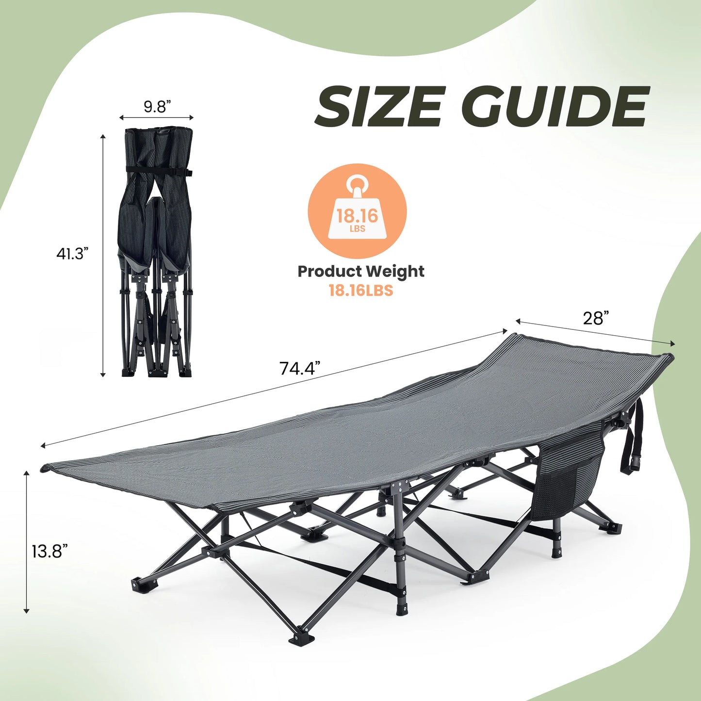 JHK Folding Camping Bed Lounge Chair With Storage Case