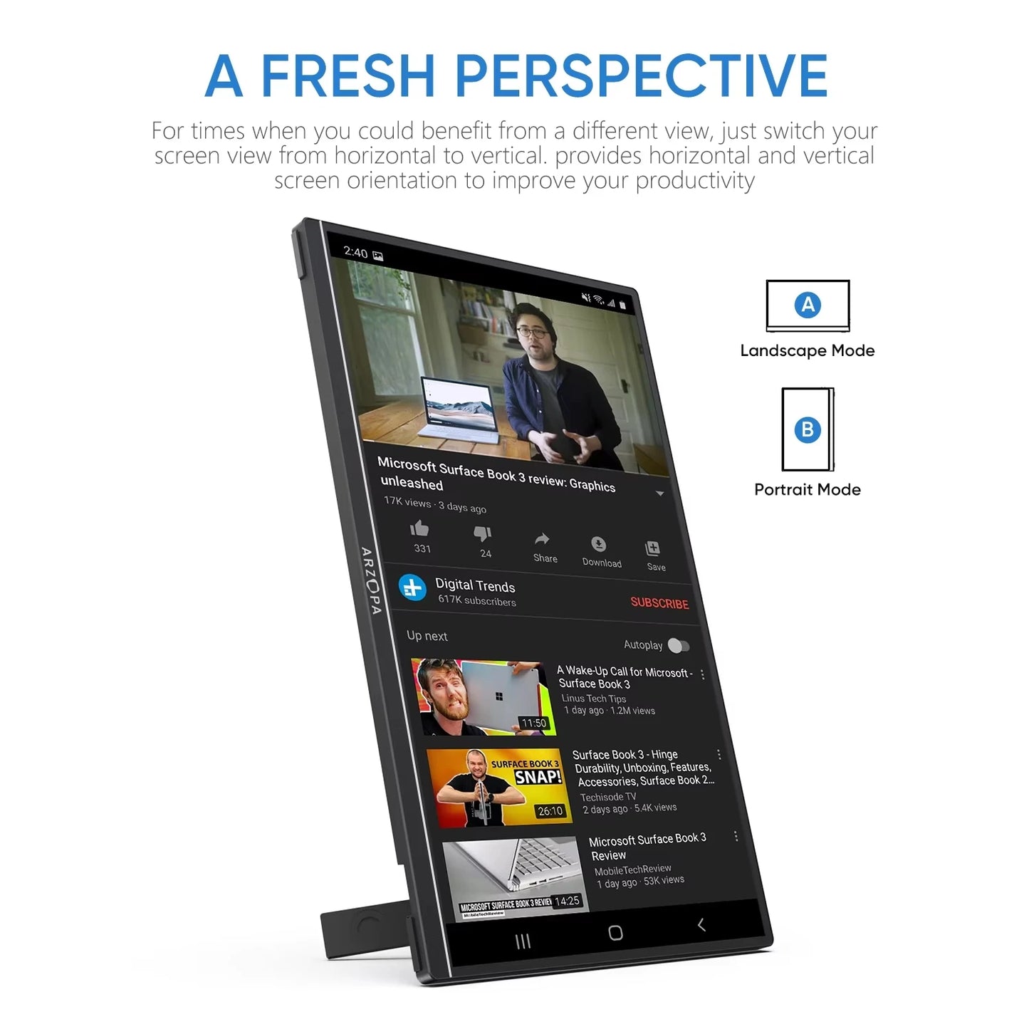 Arzopa Portable Monitor FHD 1080p USB C HDMI Second Screen