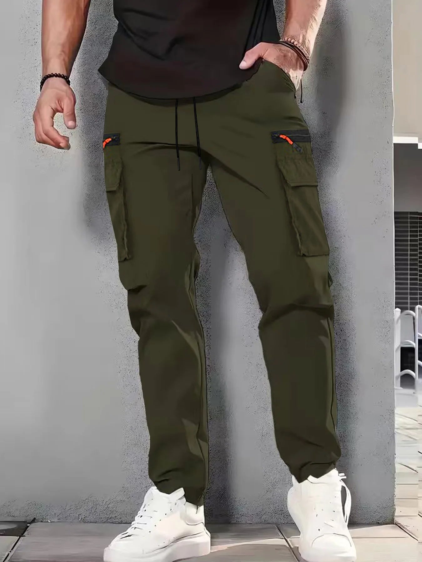 Men's Multi Pocket Cargo Pants With Zippered Front Pockets