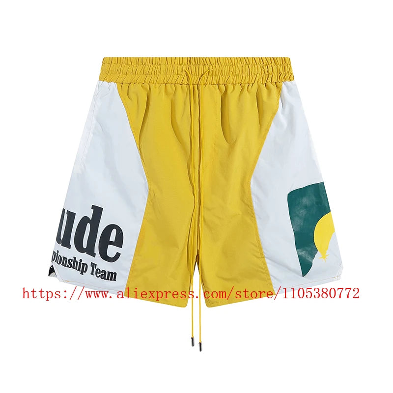 RHUDE Men's Casual Shorts Elastic Waist Drawstring Beach Shorts