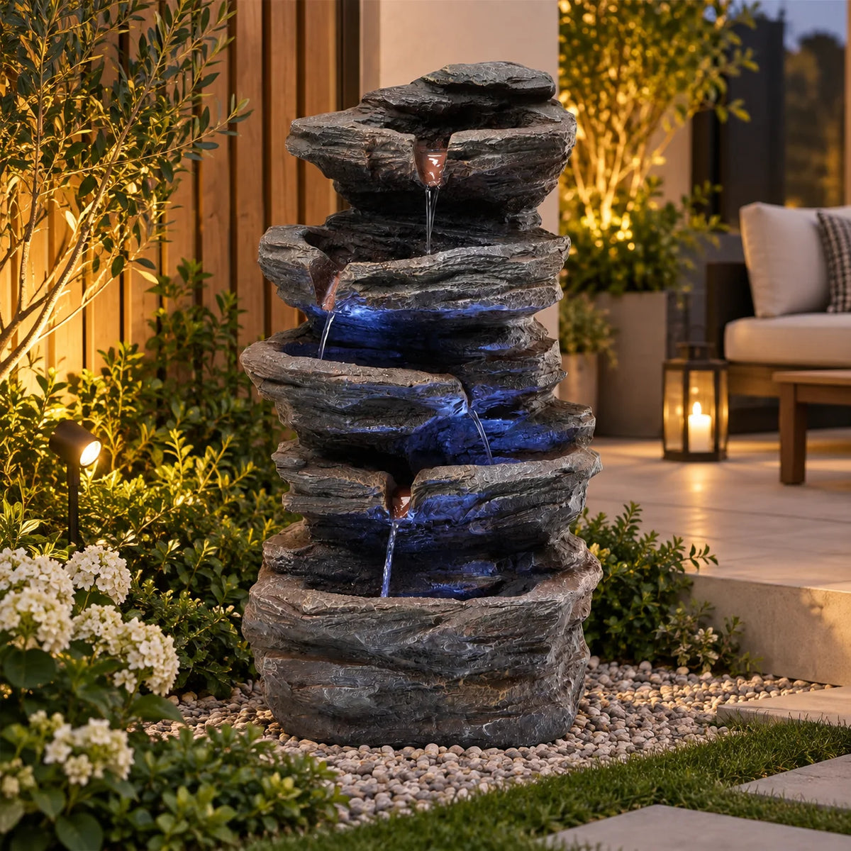 YOYTOP Stone Garden Water Fountain With Built In LED Lighting
