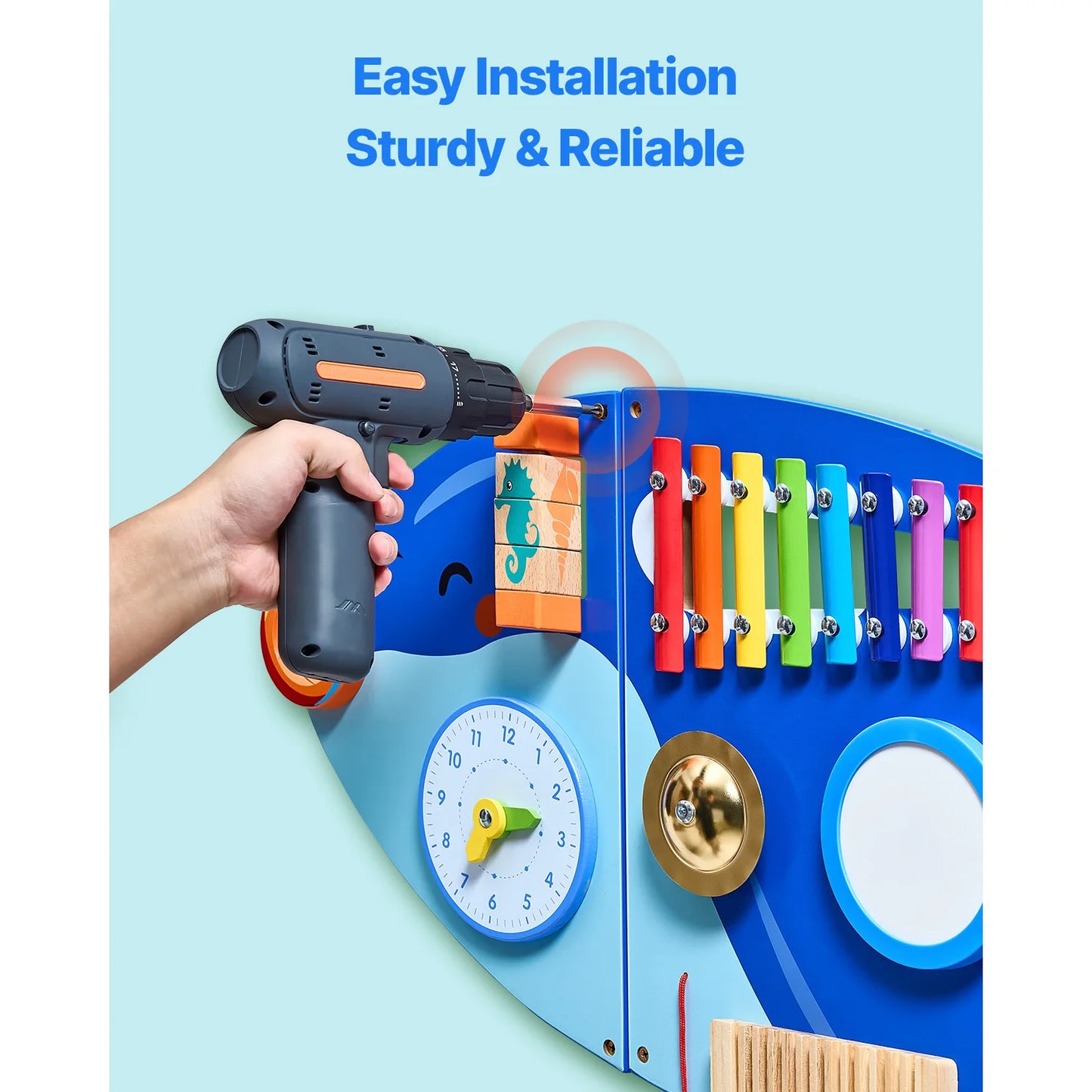 SucceBuy Orca Kids Wall Busy Board Montessori Sensory Learning Toy For 3 To 12