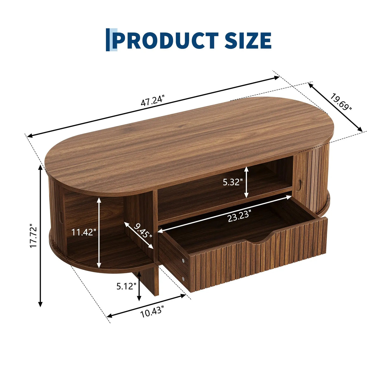 HiMISS Modern Oval Coffee Table With Drawer And Cabinet Storage