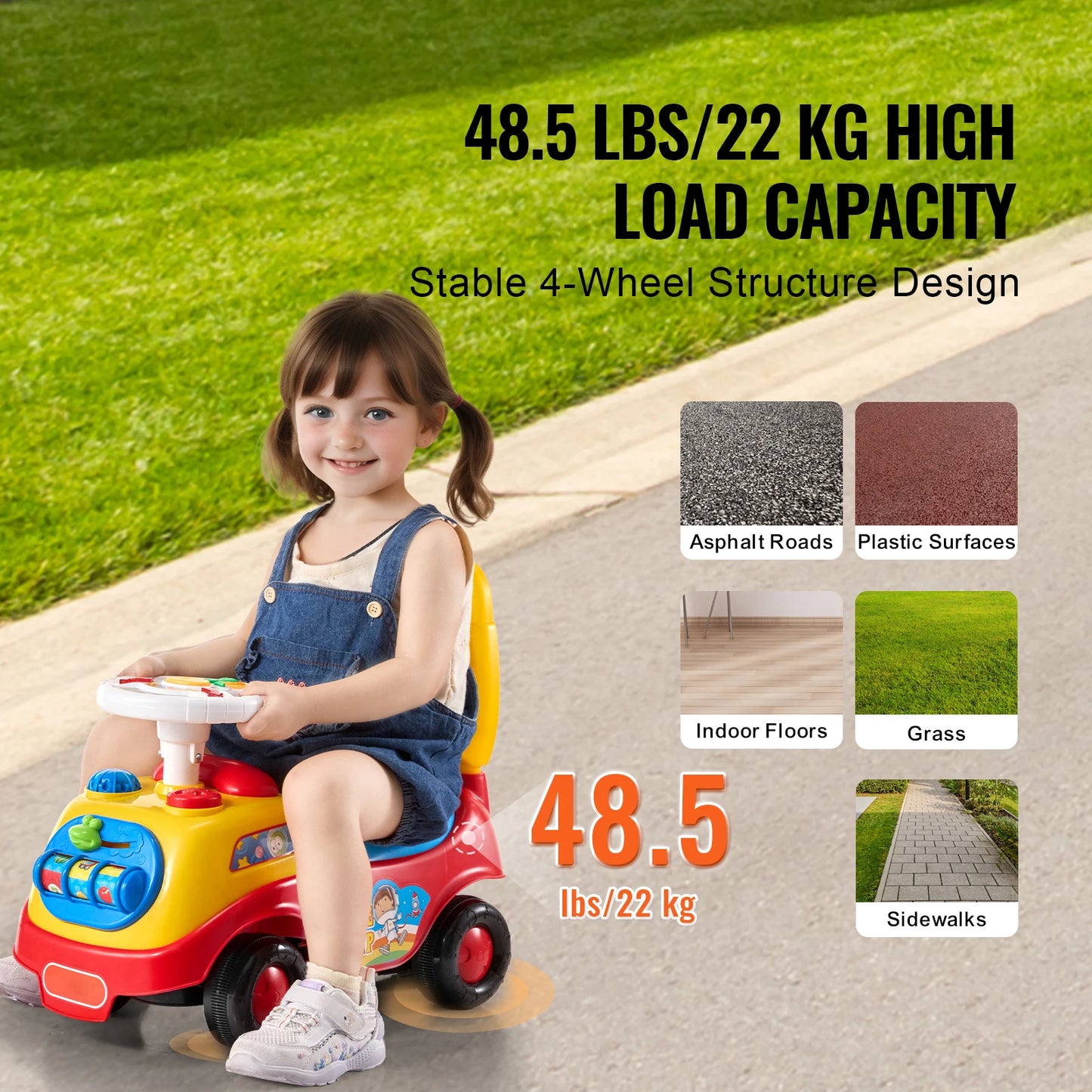 SucceBuy Toddler Ride On Push Car Sit To Stand Music