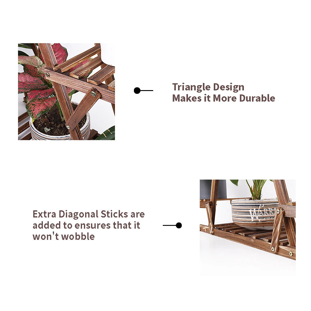 Six Tier Wooden Corner Plant Stand Indoor Outdoor Display Rack