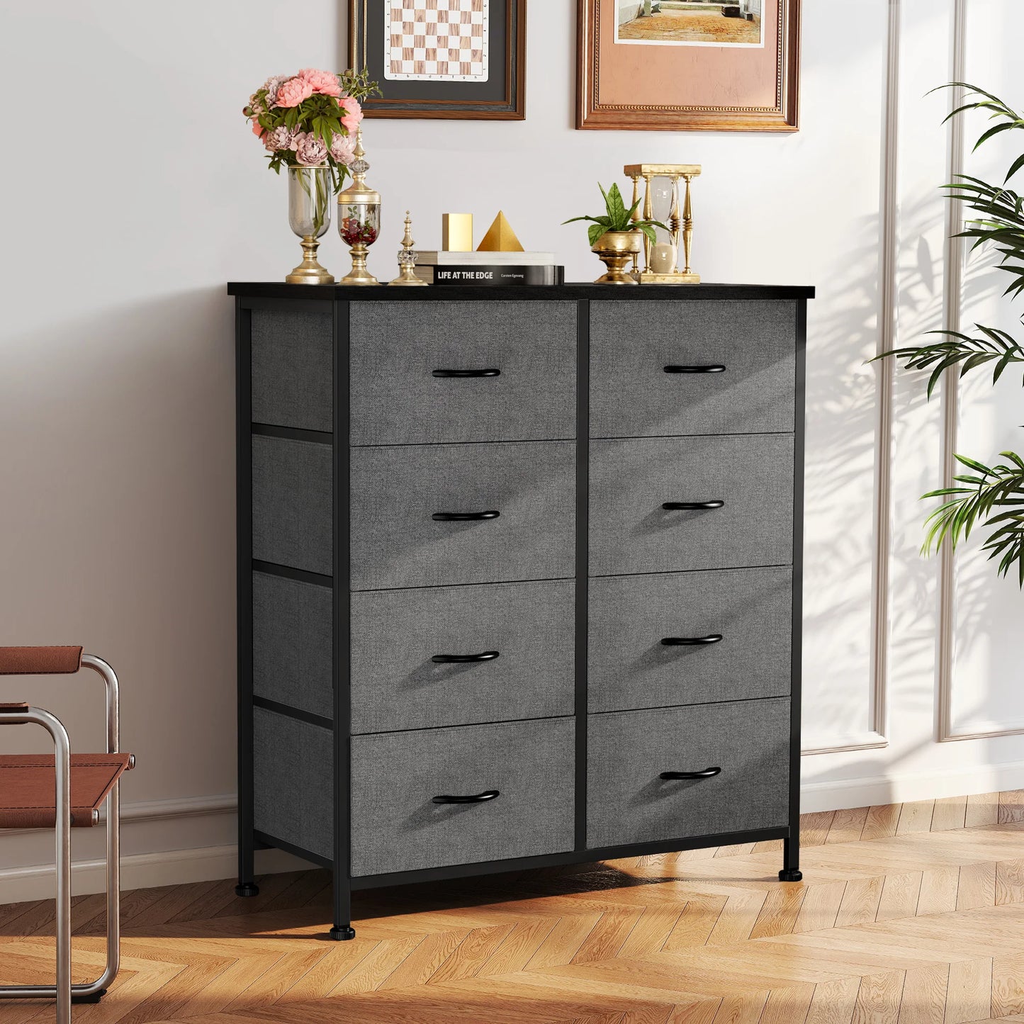 JHK Dresser Wardrobe For Kids With 8 Fabric Drawers Metal Frame
