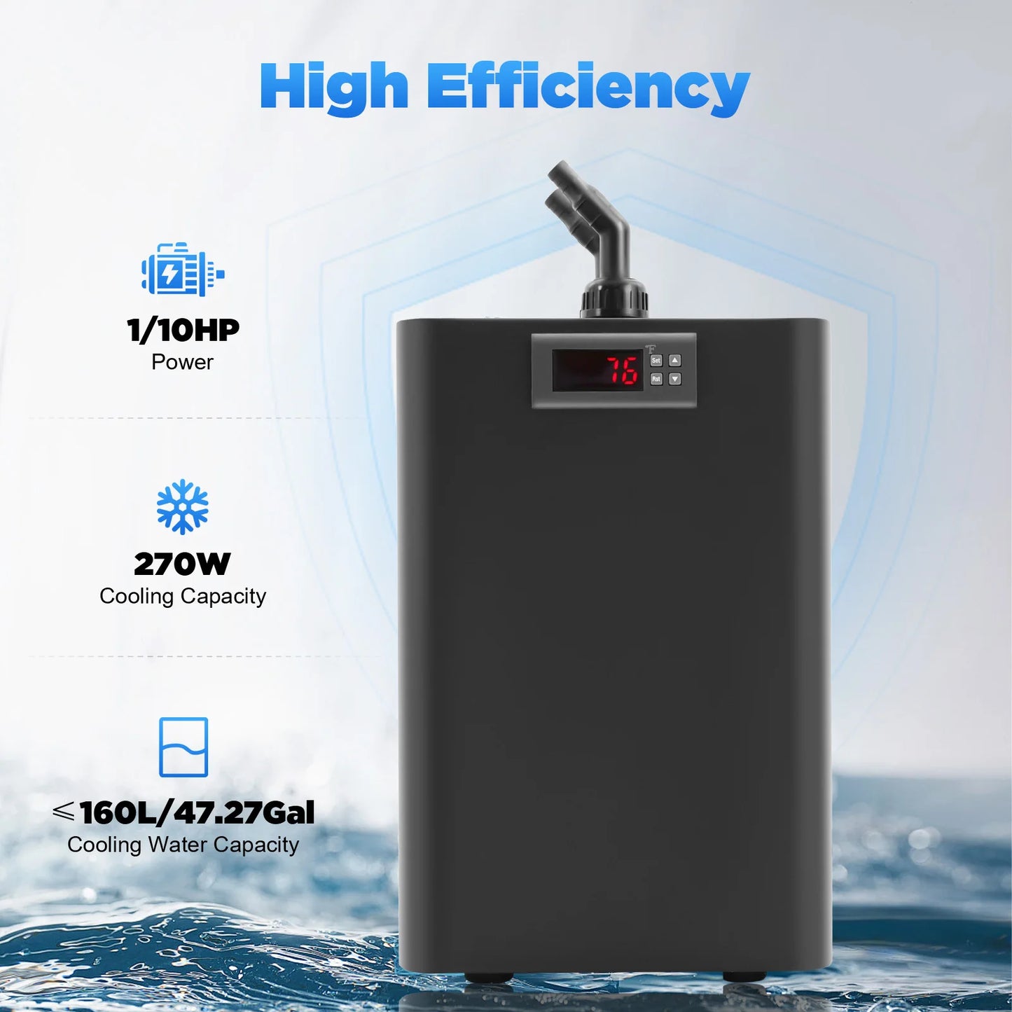 Aquarium Water Chiller 0.1HP 270W Digital Thermostat Freshwater Saltwater