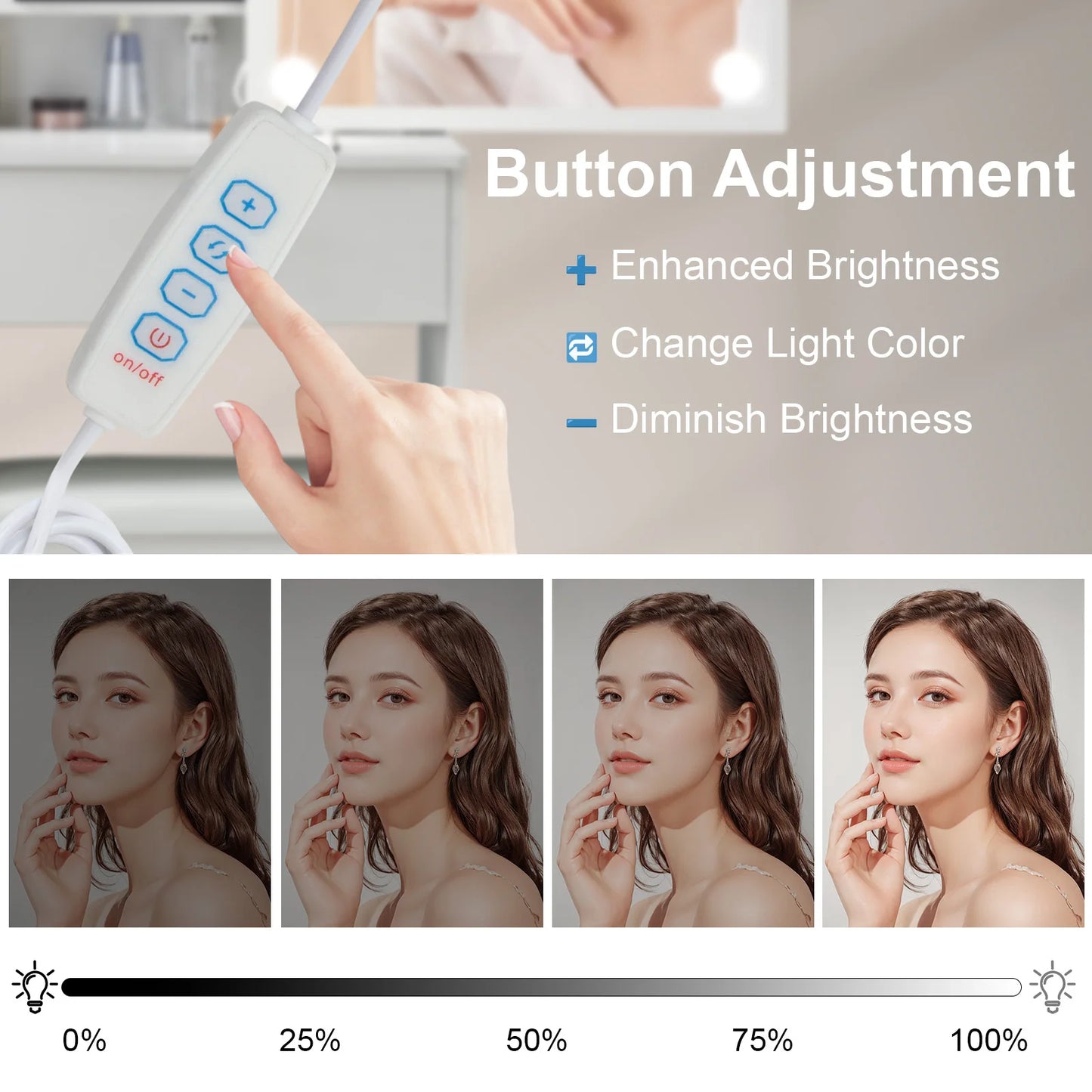 Yamissi LED Vanity Desk With Sliding Mirror 4 Drawer