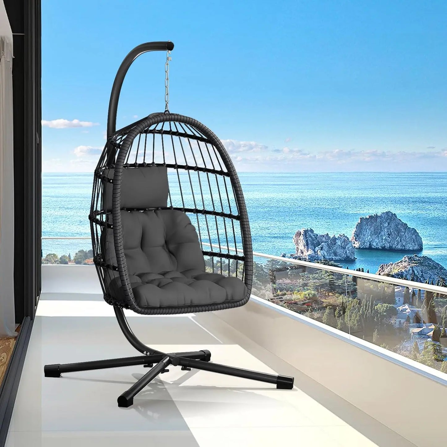 Egg Chair With Stand Outdoor Rattan Wicker Hammock Chair