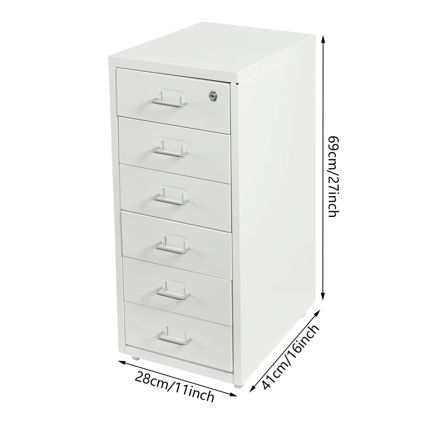 Lockable 6 Drawer File Cabinet On Wheels Metal Office Storage
