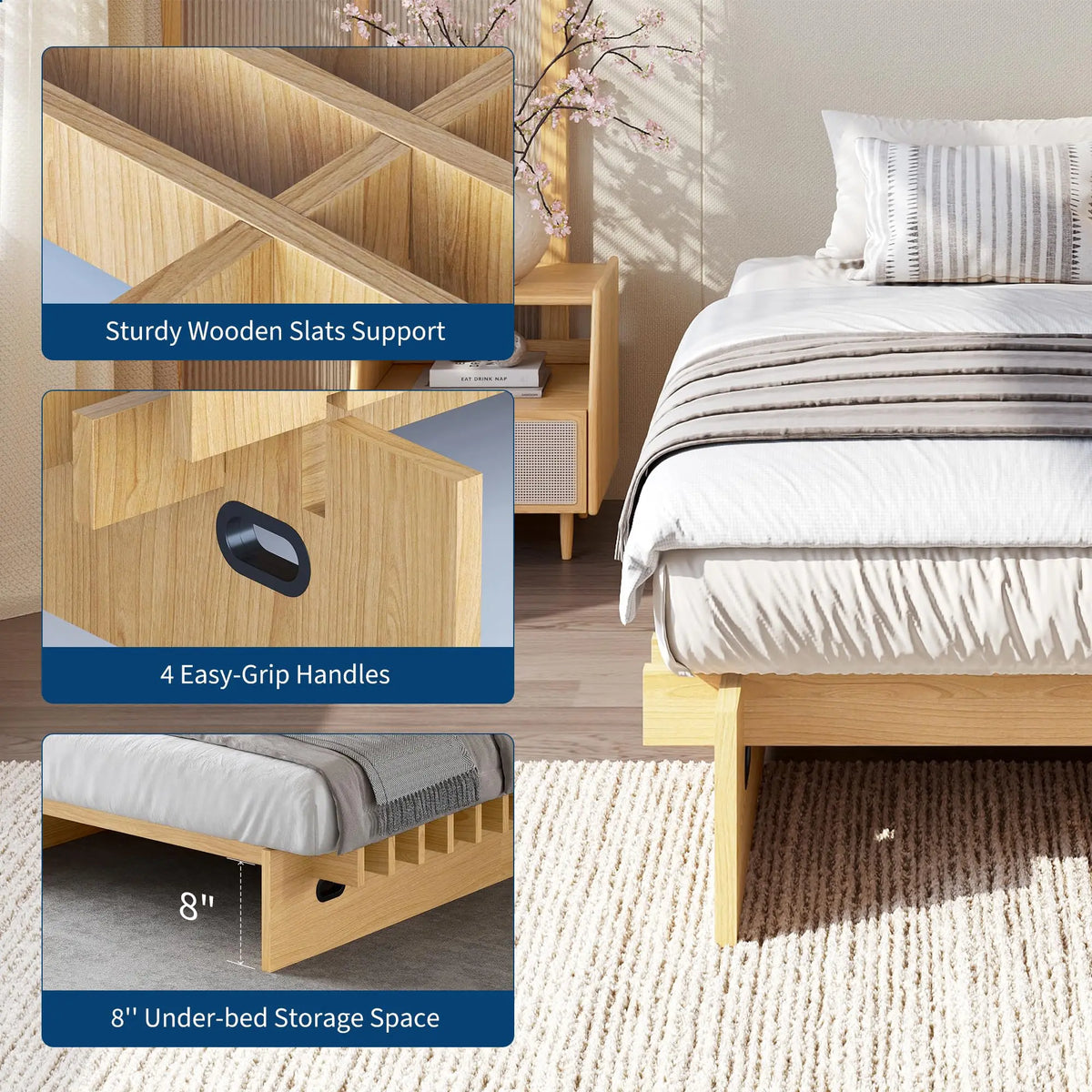 HiMISS Low Profile Wood Platform Bed Frame No Box Spring