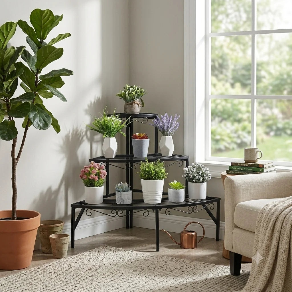 Wisfor Three Tier Corner Ladder Metal Plant Shelf For Garden