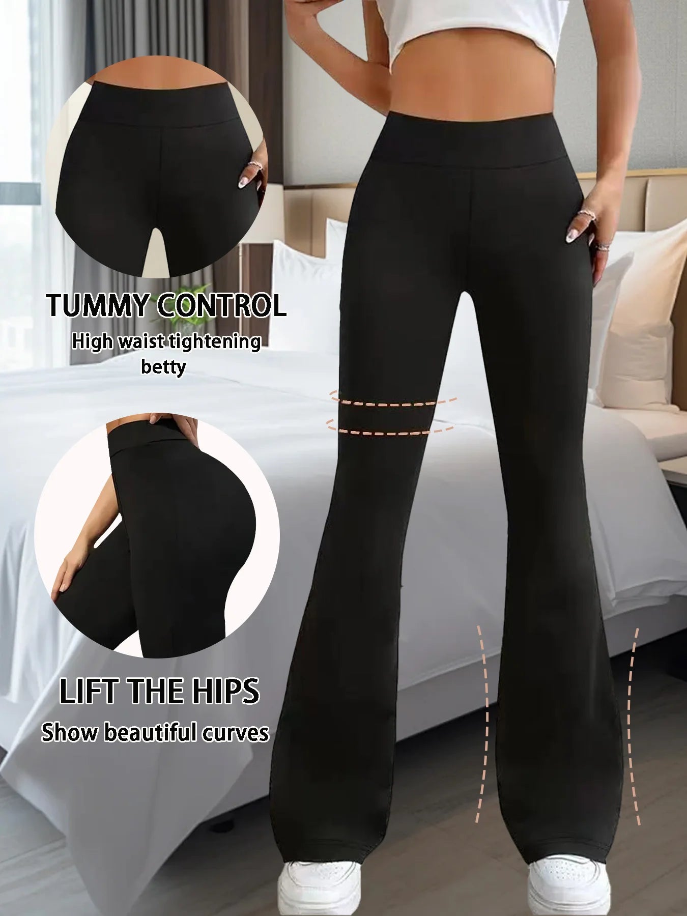 4-Piece Set High Waisted Women's Bell Bottom Pants Slimming