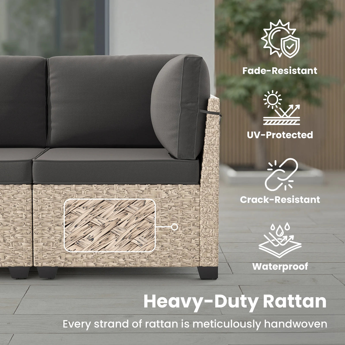 Outdoor Rattan Patio Furniture Set With Sectional Sofa And Table