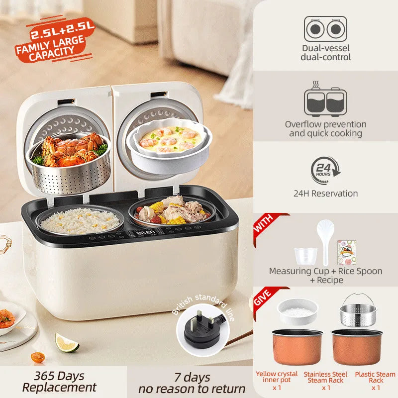 Dual Pot Electric Rice Cooker Featuring Smart Multifunction Timer