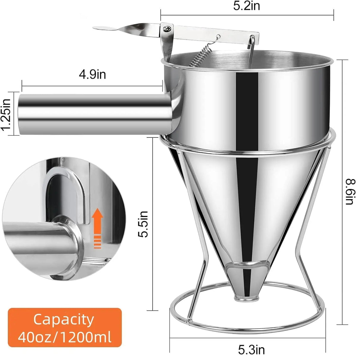 Stainless Steel Pancake Batter Dispenser With Four Nozzles And Stand