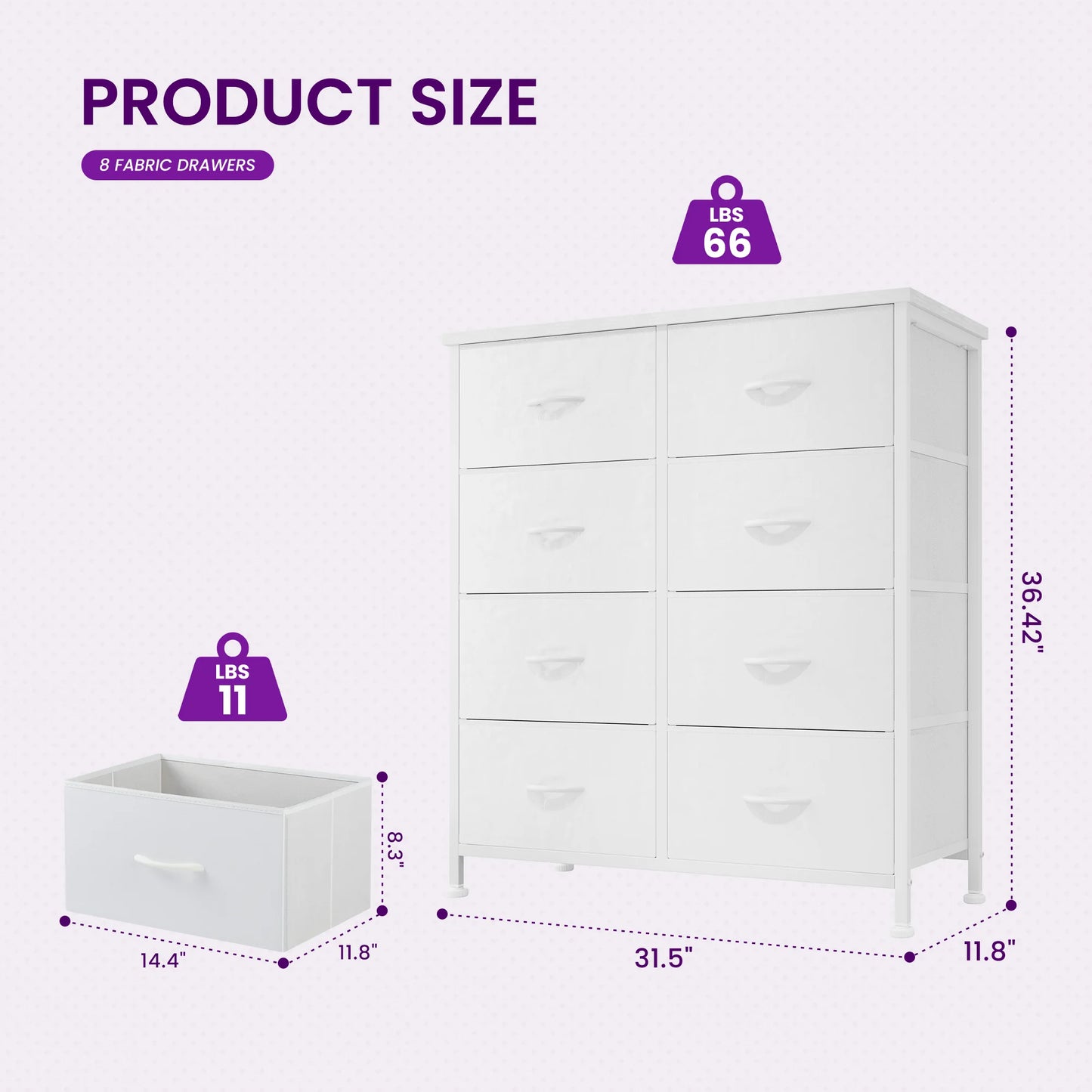 JHK Dresser Wardrobe For Kids With 8 Fabric Drawers Metal Frame