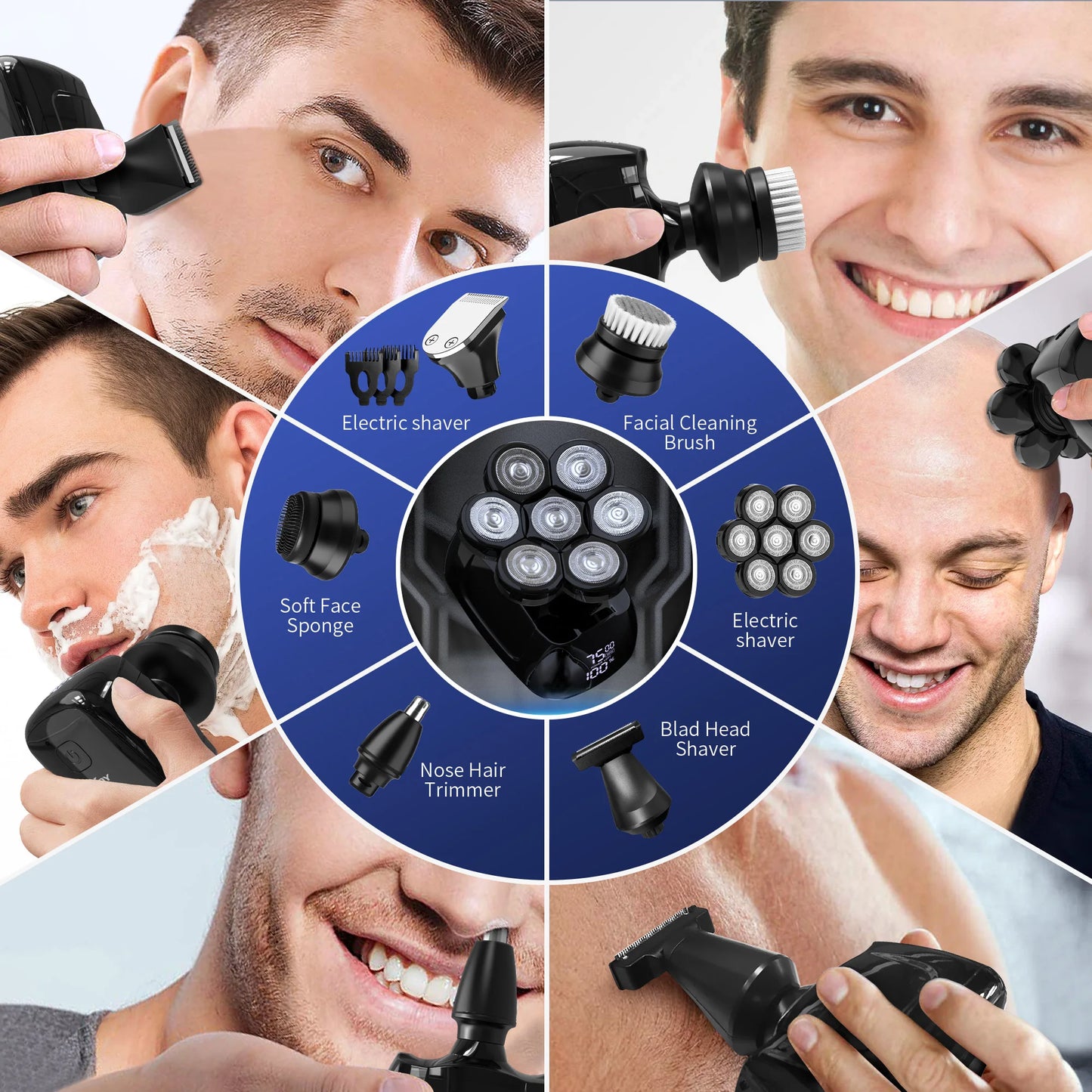 Sejoy 7D Head Shaver 6-In-1 Electric Razor For Men Waterproof