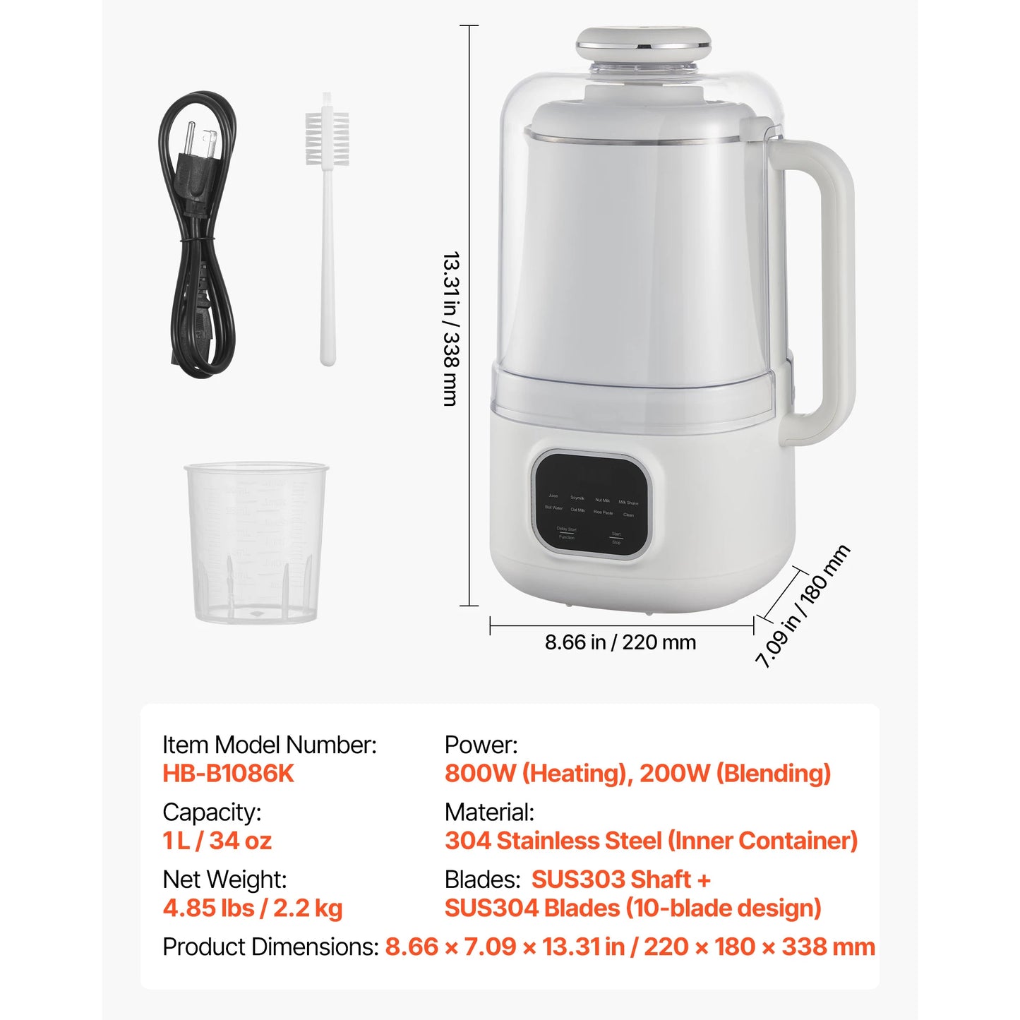 SucceBuy 8-in-1 Nut Milk Maker Self-Cleaning Soy Oat Beverage Maker