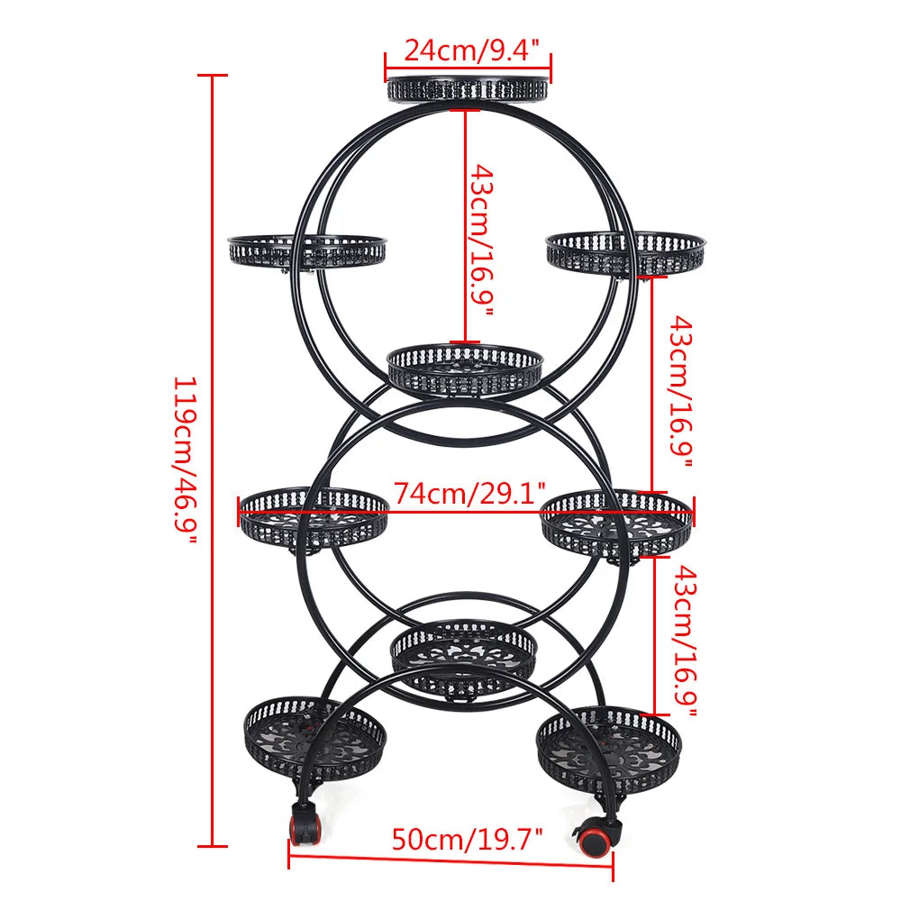 Bymaocar 9-Tier Plant Stand With Wheels Metal Shelf