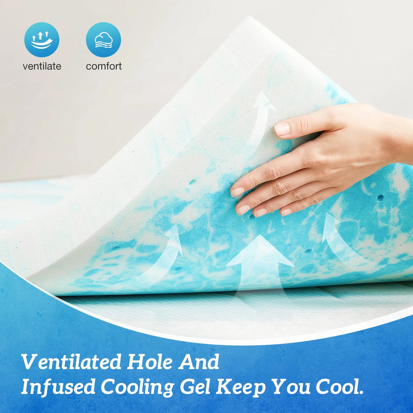 MCQ Premium Memory Foam Gel Cooling Mattress Topper