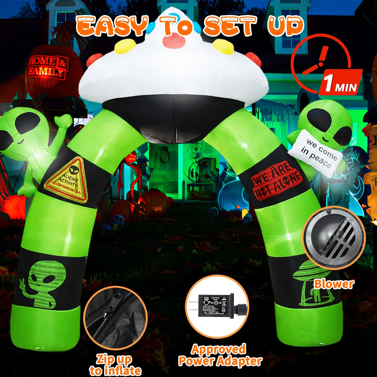Halloween Inflatable Alien Archway With LED Lights Outdoor Decoration