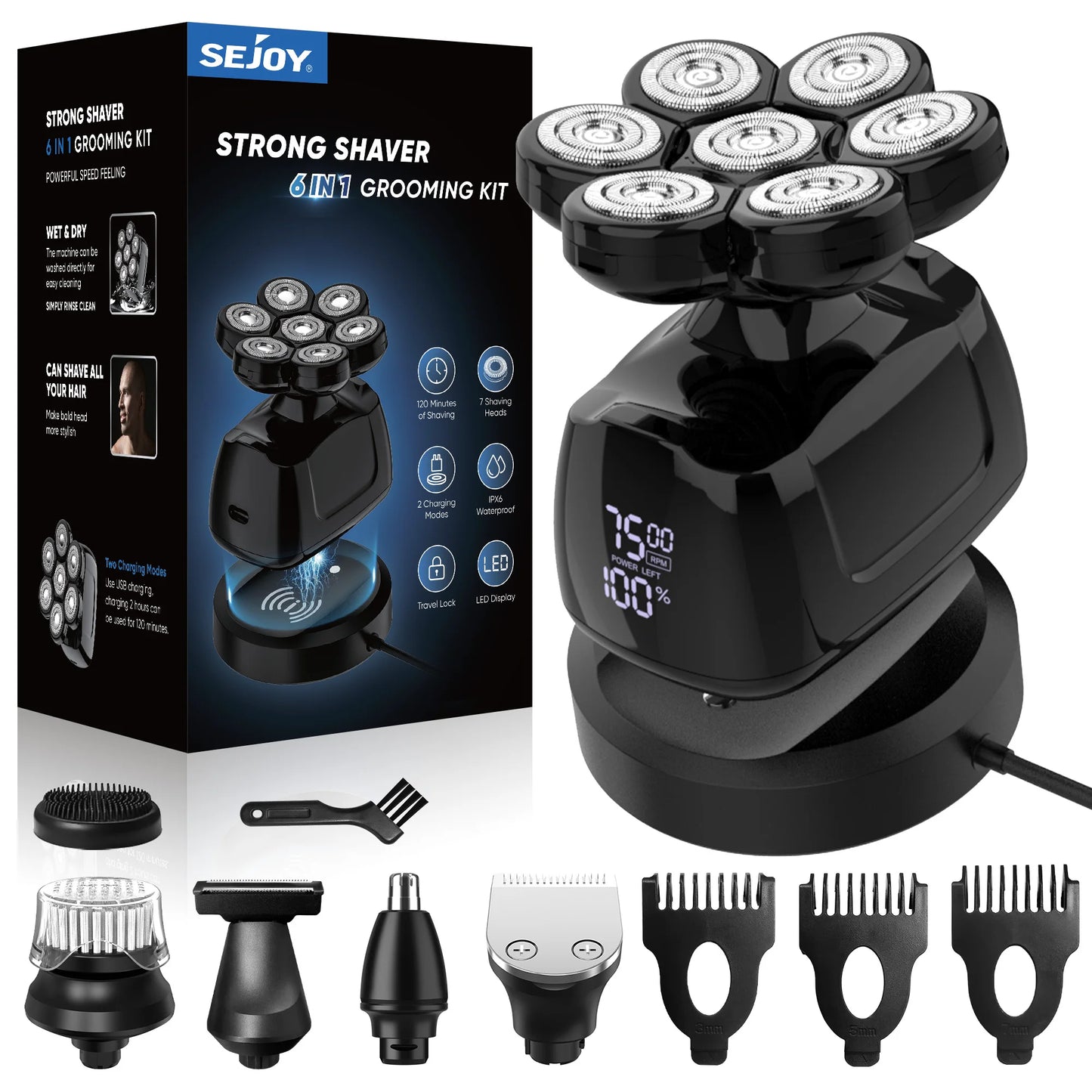 Sejoy 7D Head Shaver 6-In-1 Electric Razor For Men Waterproof