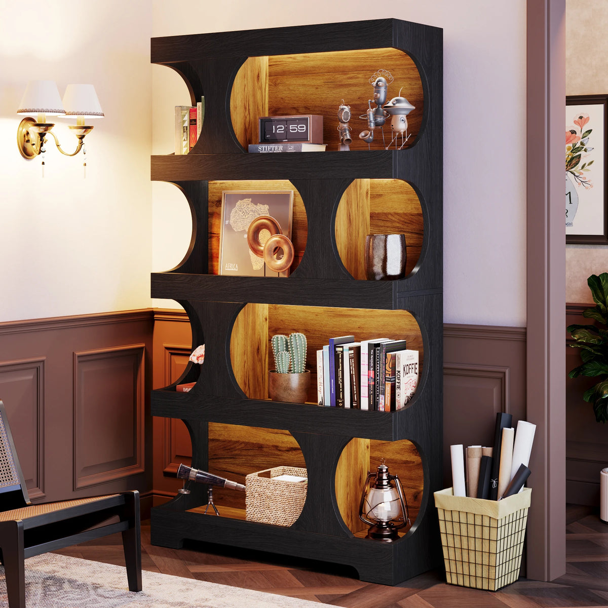 Tribesigns S-Shaped 4-Tier Wooden Bookcase Display Storage Shelves
