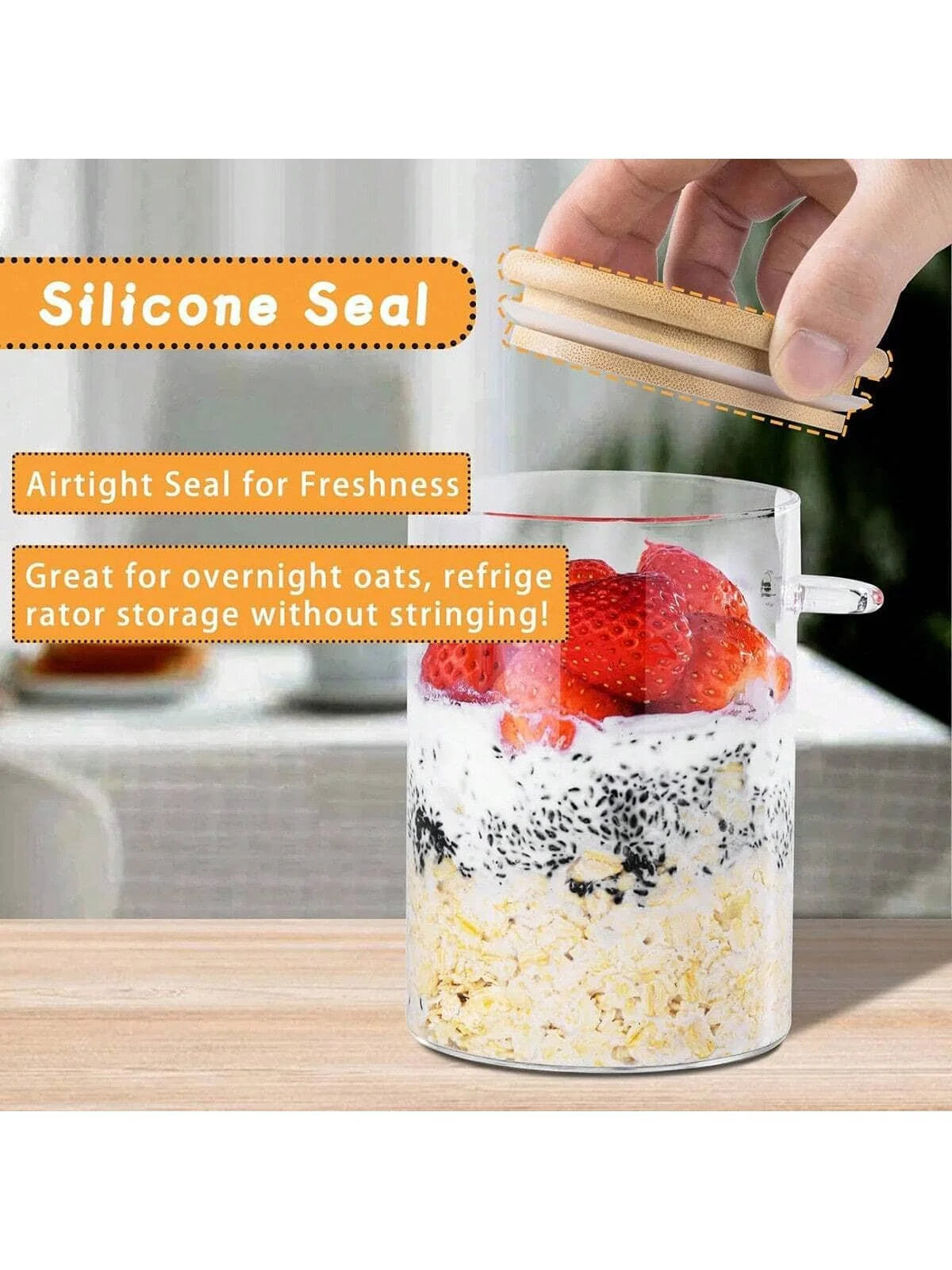 Overnight Oats Glass Jars With Airtight Bamboo Lids And Spoons