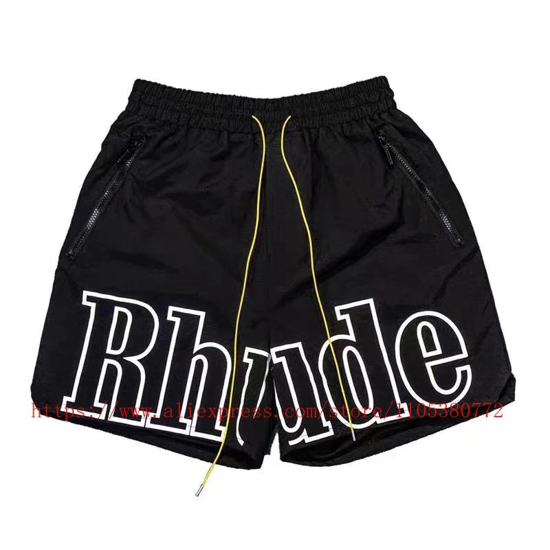 RHUDE Men's Casual Shorts Elastic Waist Drawstring Beach Shorts