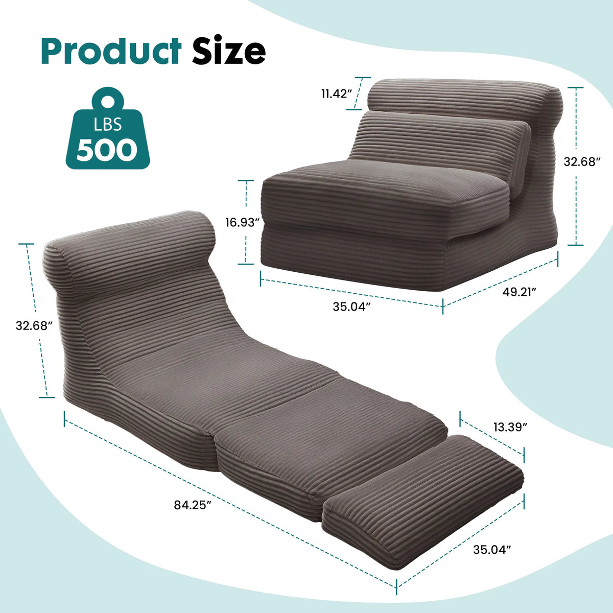 JHK Ergonomic Folding Sofa Bed With Lumbar Support and Comfort