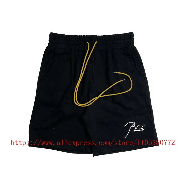 RHUDE Men's Casual Shorts Elastic Waist Drawstring Beach Shorts