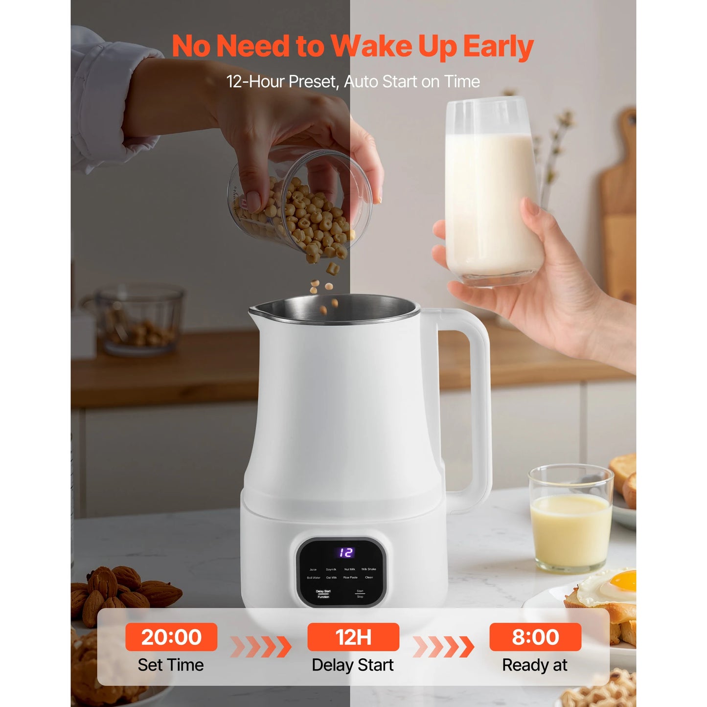 SucceBuy 8-in-1 Nut Milk Maker Self-Cleaning Soy Oat Beverage Maker