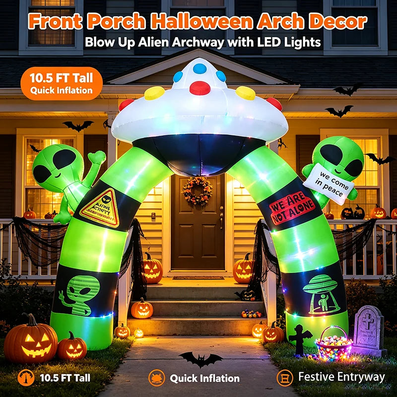 Halloween Inflatable Alien Archway With LED Lights Outdoor Decoration