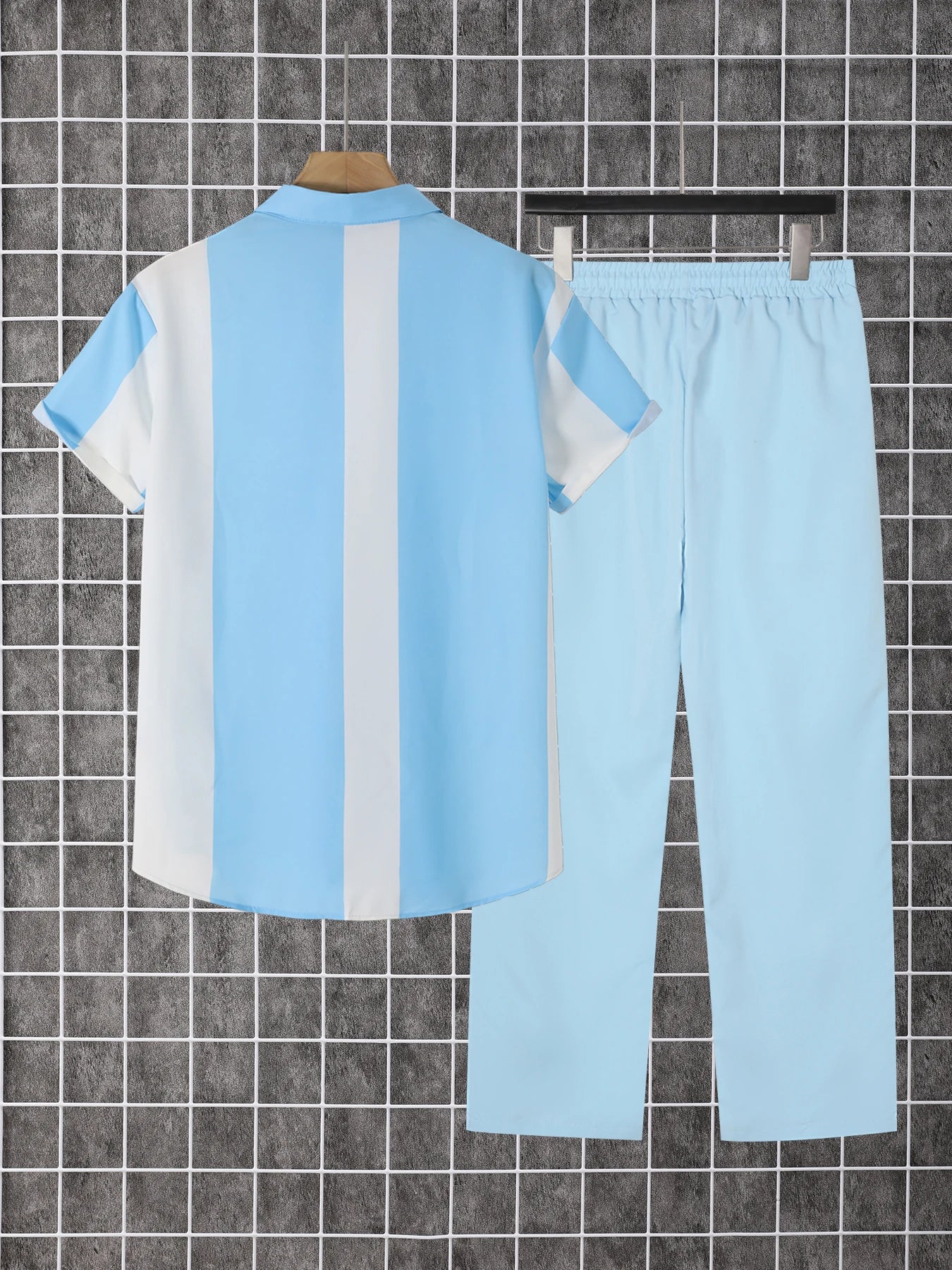 Men's Summer Polyester Printed Button-Down Short Sleeve Shirt And Pants