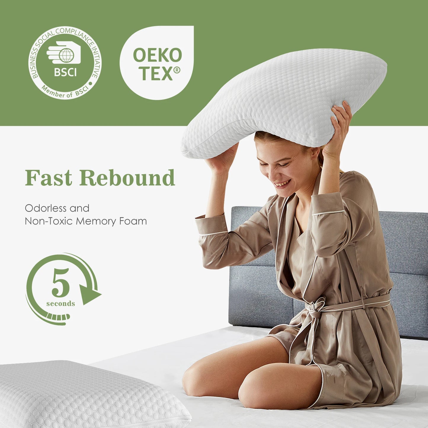 JHK Memory Foam Bed Pillows With Ventilated Cooling Covers