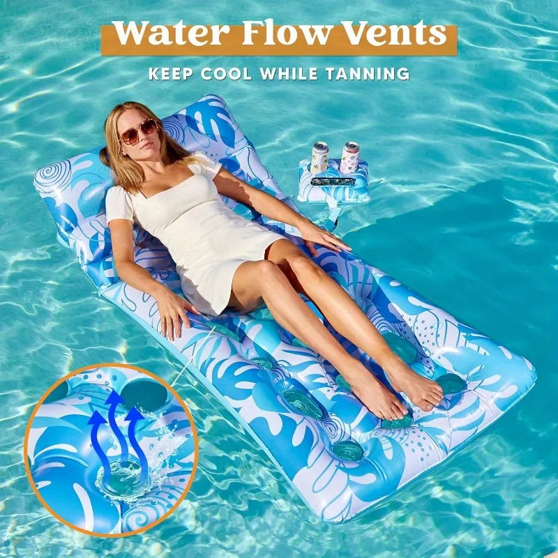 Joyfy Adjustable Backrest Pool Float Tropical Leaves Lounger Cup Holders
